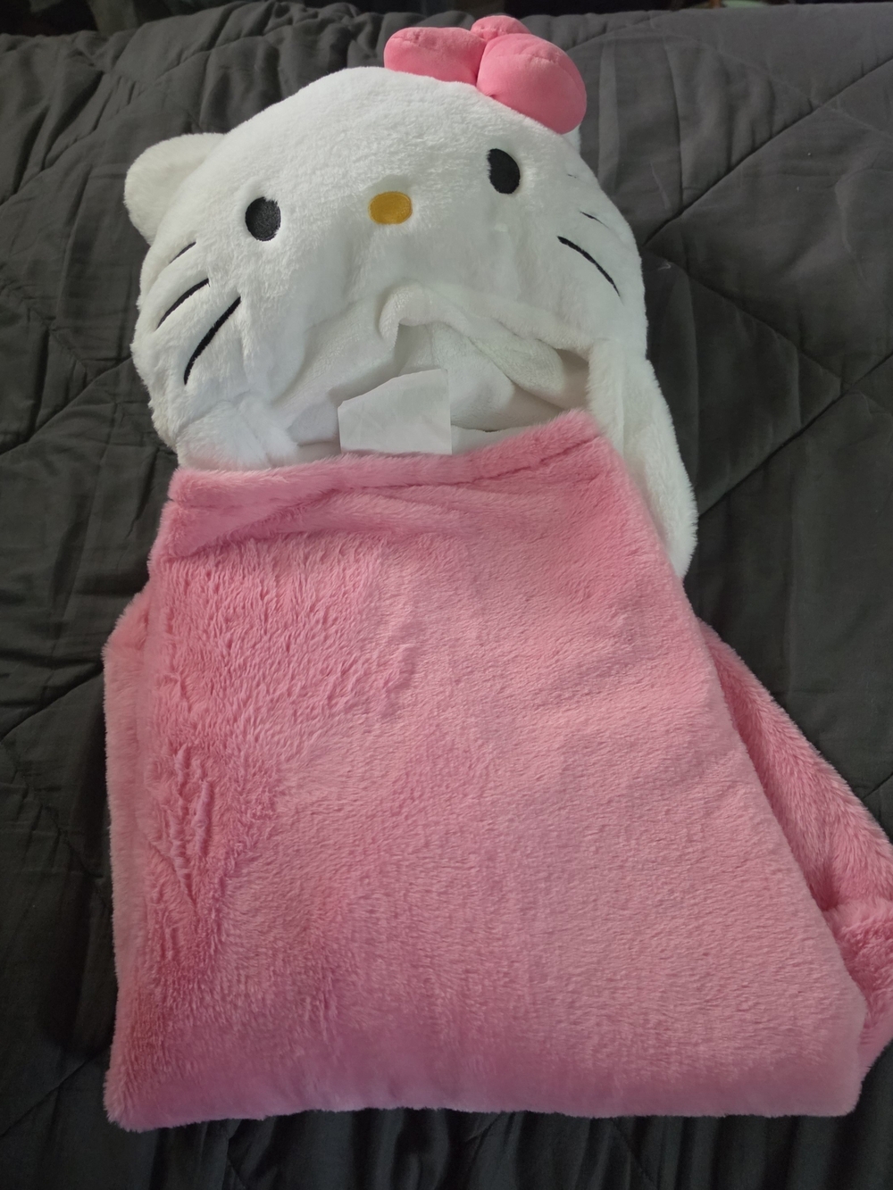 Hello Kitty White & Pink Plush Hooded Blanket